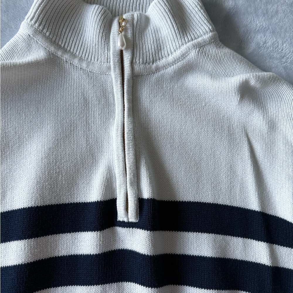 J.Crew Factory Striped Black and White Women's Sweater with Pearl Zipper - Picture 5 of 9